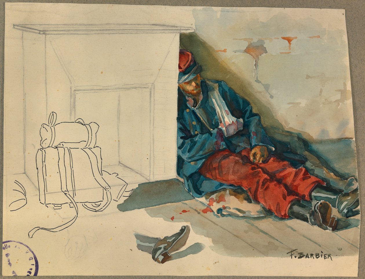 gewonde soldaat na de slag bij Vailly door Fernand Barbier