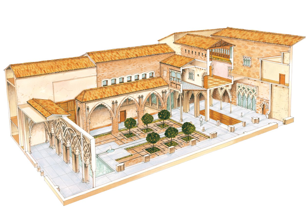 Aljaferia. Zaragoza, Spanje. Islamitisch paleis. Binnenplaats van Santa Isabel. door Fernando Aznar Cenamor