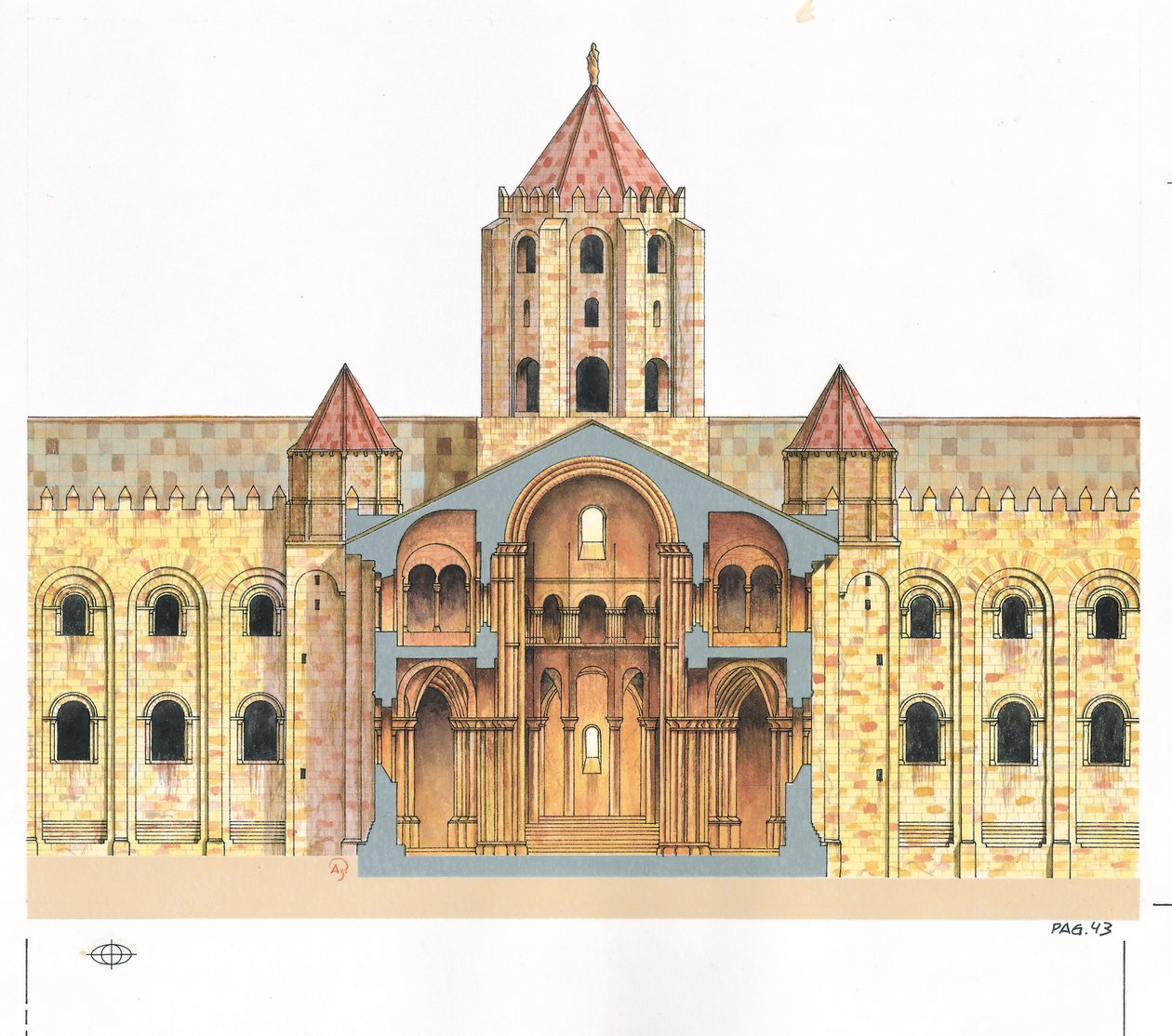 Santiago de Compostela Romaanse Kathedraal. Doorsnede. Spanje door Fernando Aznar Cenamor