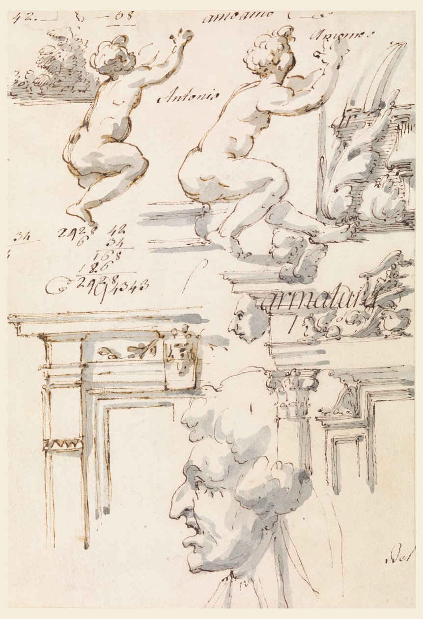 Architectonische details en figuurstudies door Filippo Marchionni