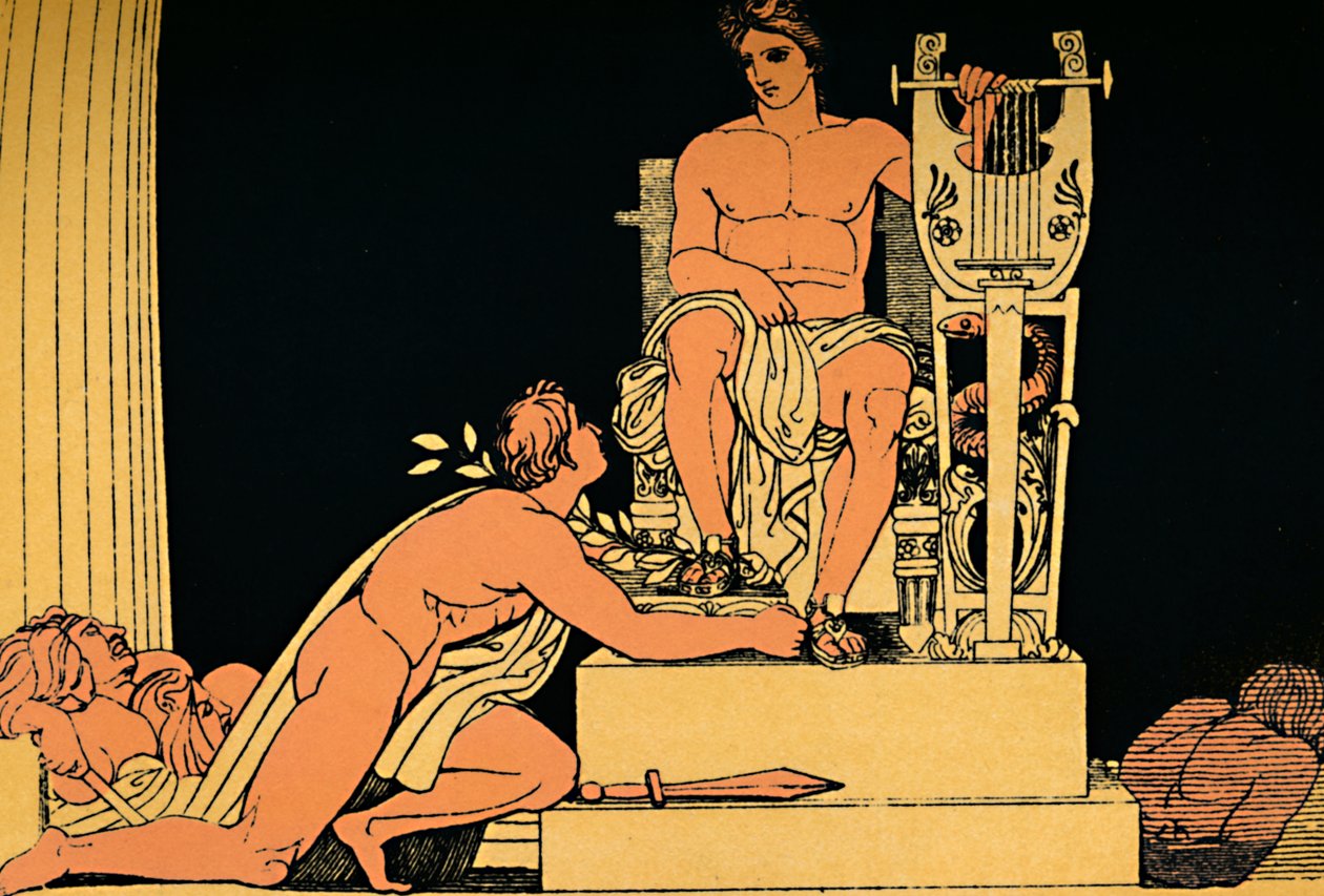 Orestes smeekt Apollo, 1880 door Flaxman
