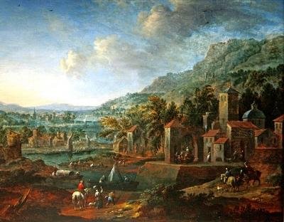 Landschap met ruiters door Flemish School