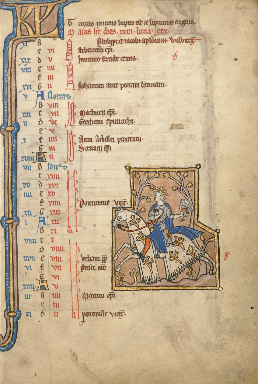 MS 14 f.5, Mei: Valkenjacht, ca. 1250 door Flemish School