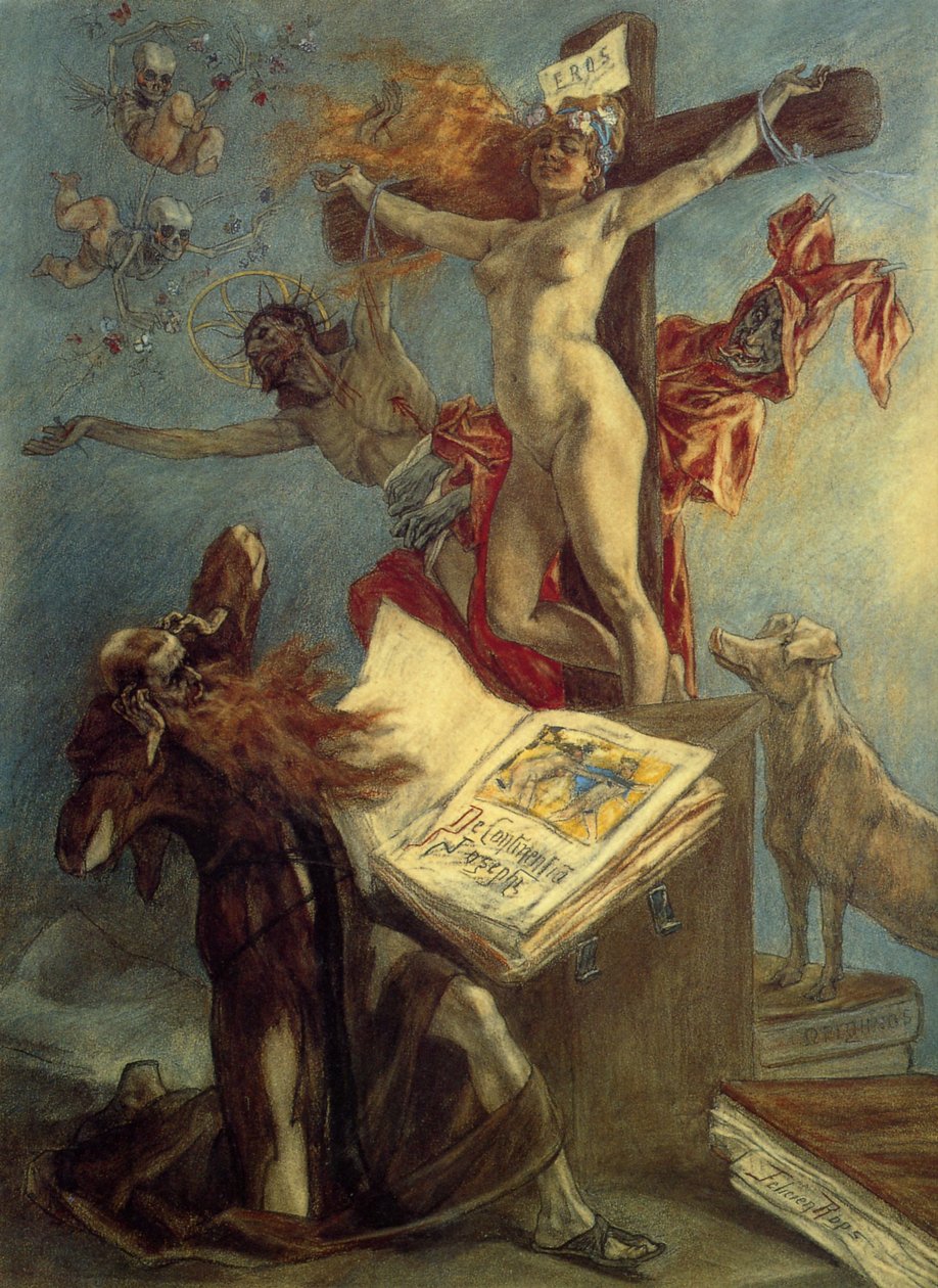 De Verleiding van Sint Antonius, pastel tekening van Félicien Rops door Félicien Rops