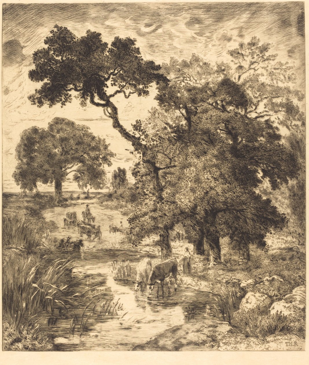 Avond door Félix Bracquemond after Théodore Rousseau