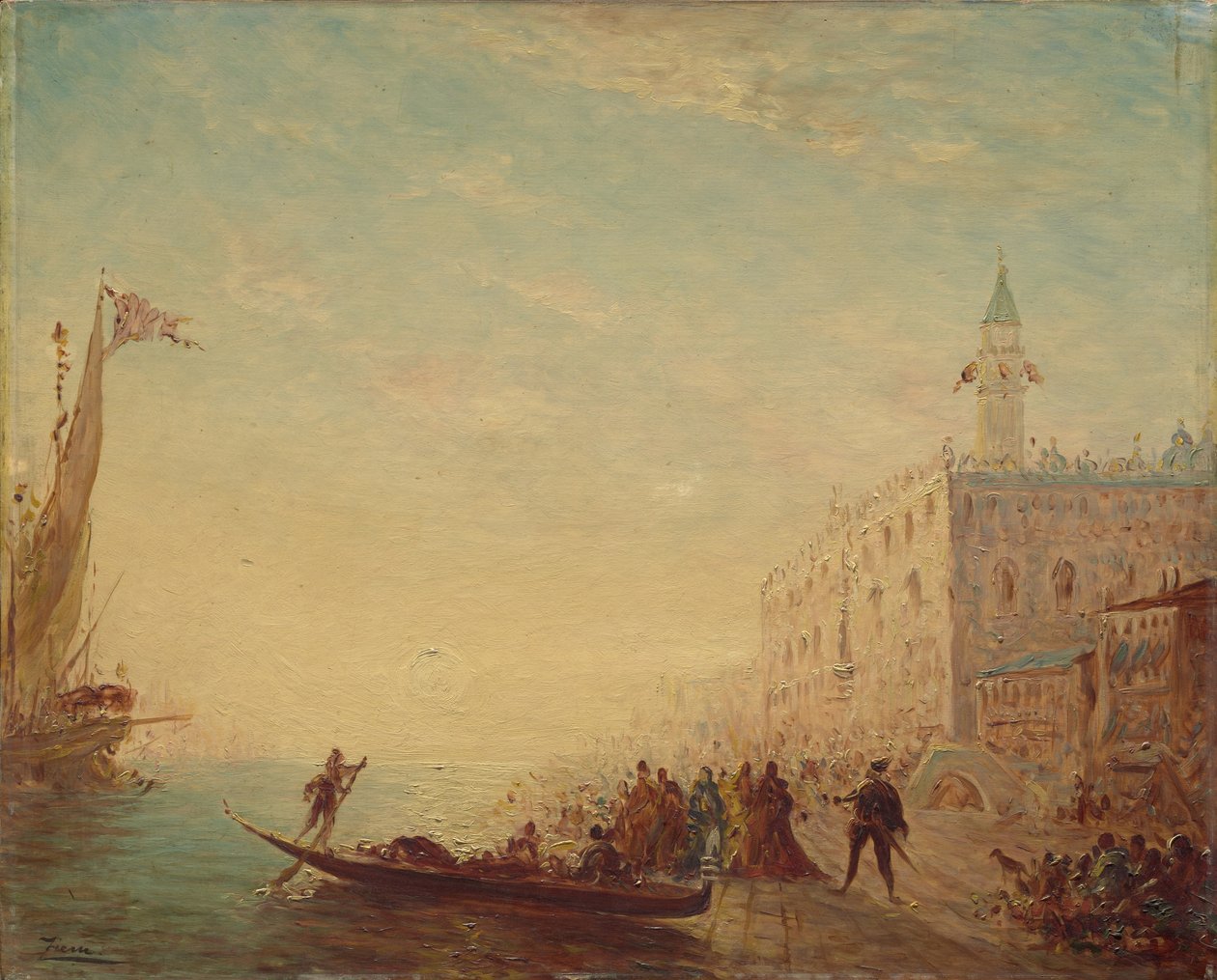 Riva degli Schiavoni, zonsondergang, 1880s door Félix Ziem