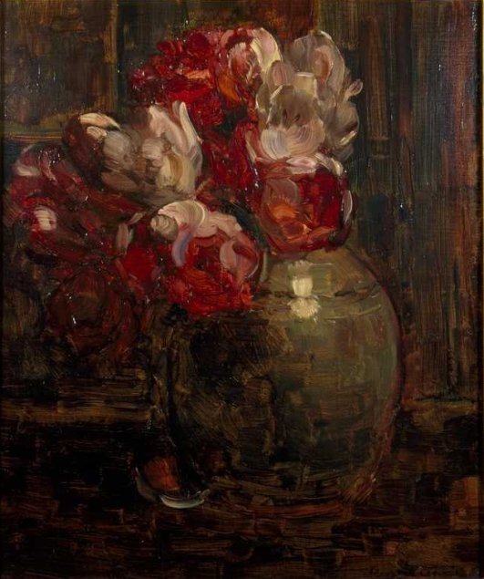 Gemberpot met tulpen door Floris Verster