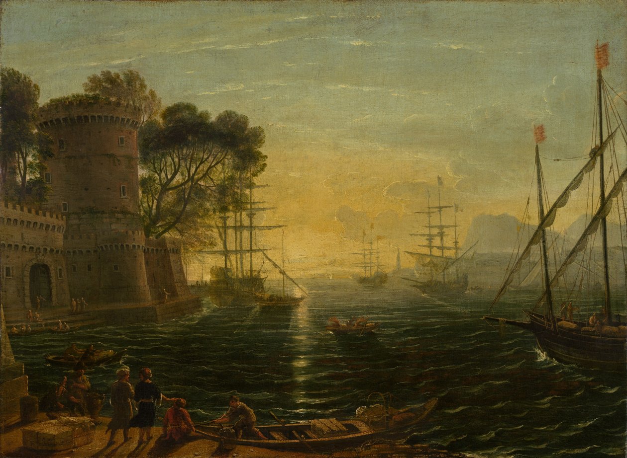 Haven bij Zonsondergang door Follower of Claude Lorrain