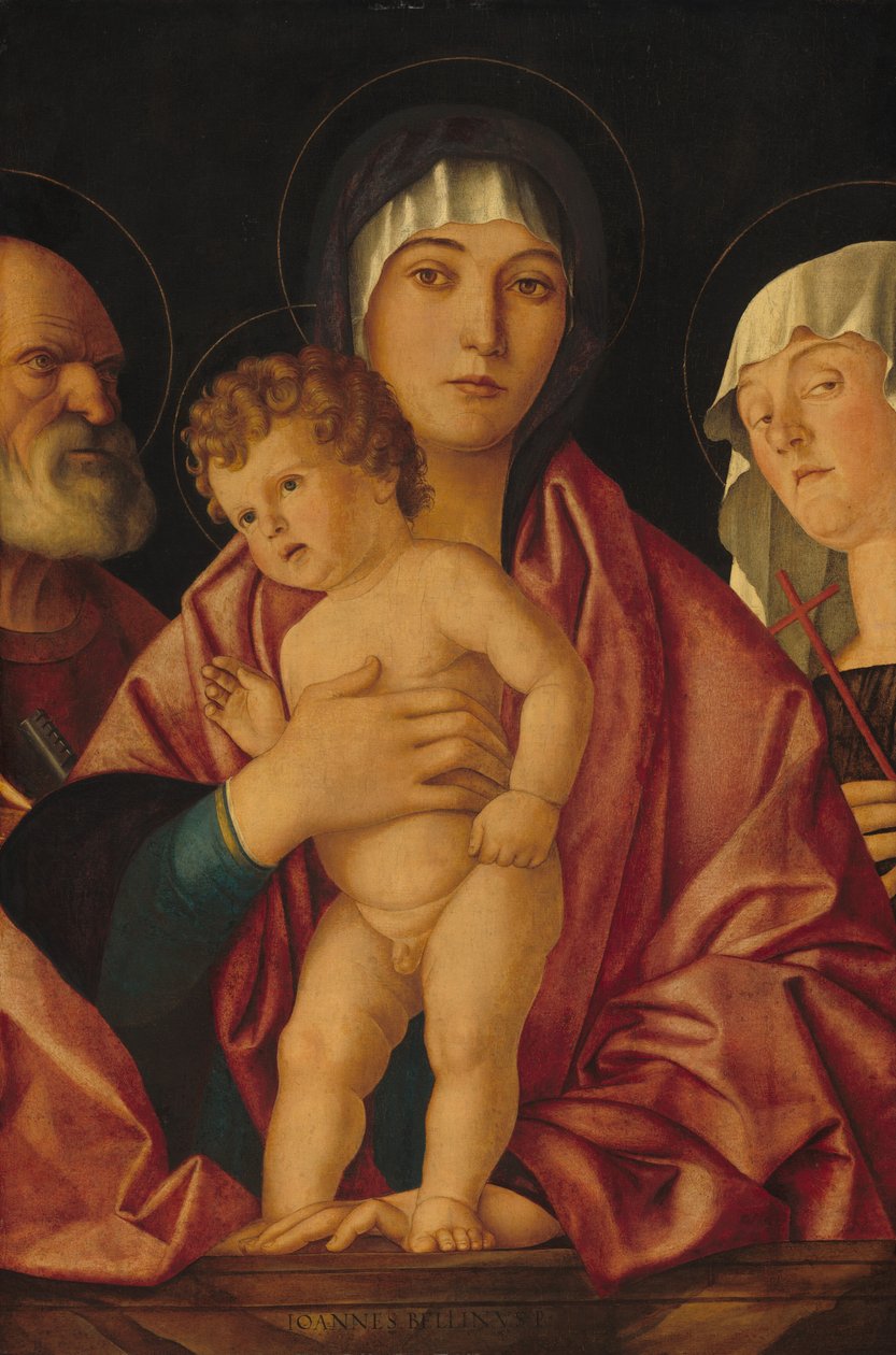 Madonna en kind met heiligen door Follower of Giovanni Bellini