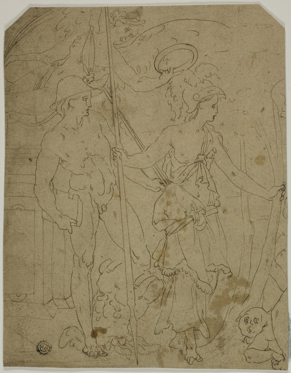 Scène met Mercurius en Minerva door Fontainebleau School