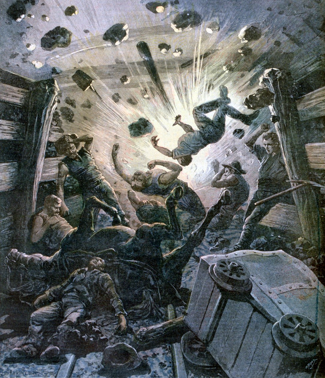 Een mijngasexplosie, Frankrijk, 1892 door Fortuné Méaulle