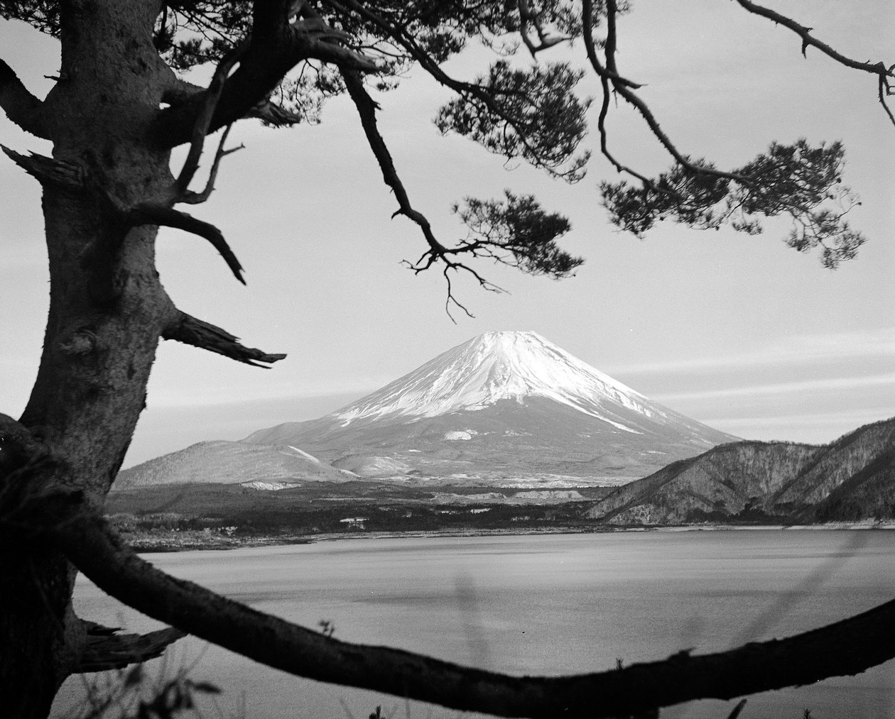 Fuji berg, vanaf het Motosu meer door Fosco Maraini