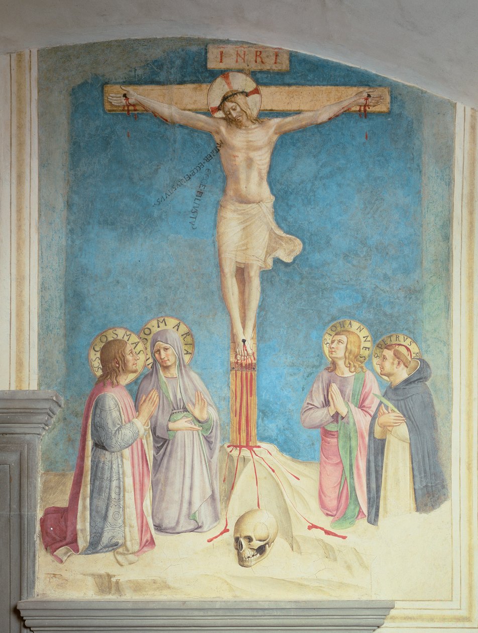 Kruisiging met SS. Cosmas, Johannes en Peter Martelaar door Fra Angelico