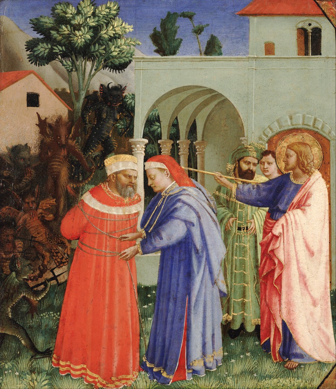 De apostel Sint Jacobus de Meerdere bevrijdt de magiër Hermogenes door Fra Angelico