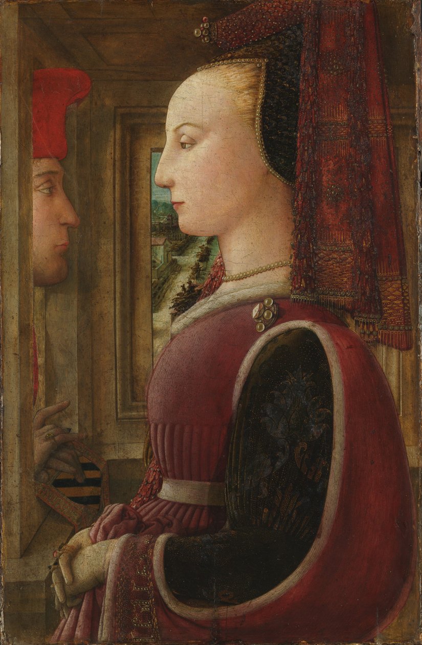 Portret van een Vrouw met een Man bij een Venster, ca. 1440 door Fra Filippo Lippi