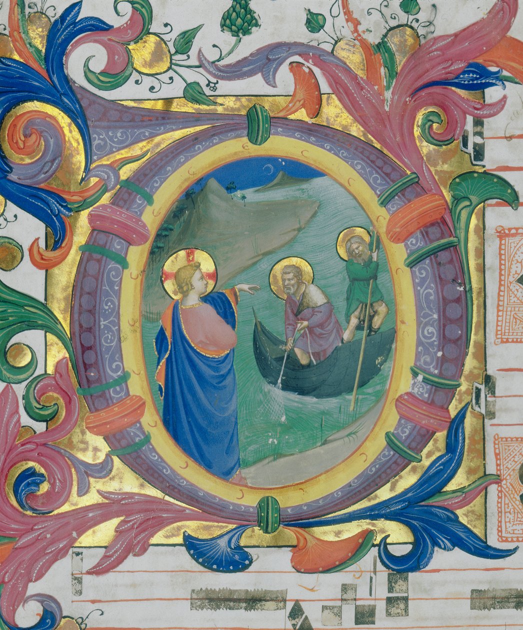 De roeping van Simon Petrus en Andreas. Geïllustreerde miniatuur in een missaal door Fra Angelico