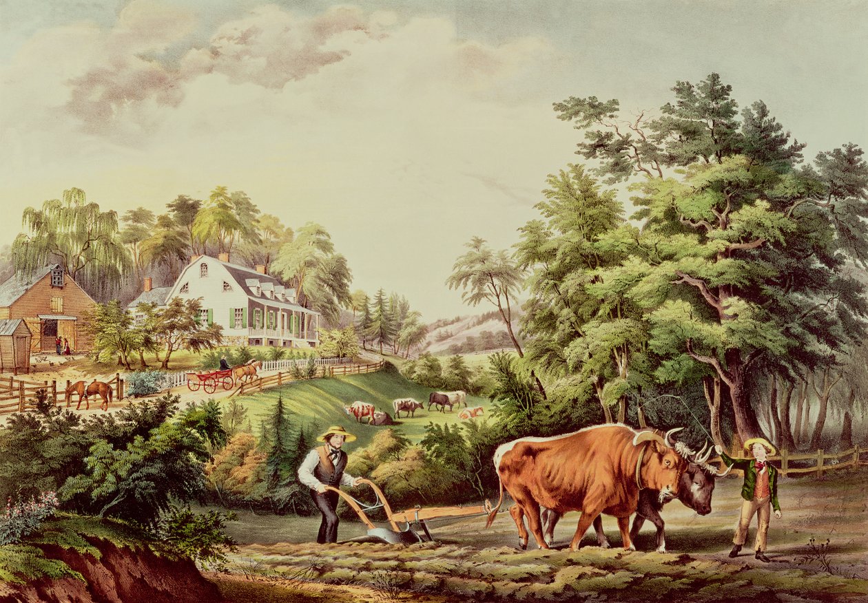 Amerikaanse boerderijsituaties, gegraveerd door Nathaniel Currier, uitgegeven door Currier en Ives, New York door Frances Flora Bond Palmer