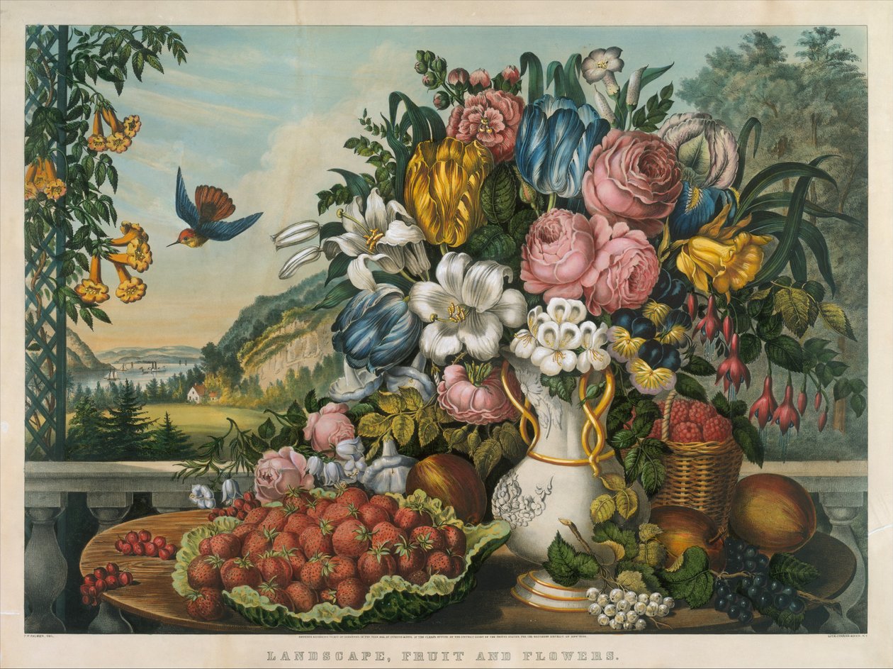 Landschap, fruit en bloemen, 1862 door Frances Flora Bond Palmer