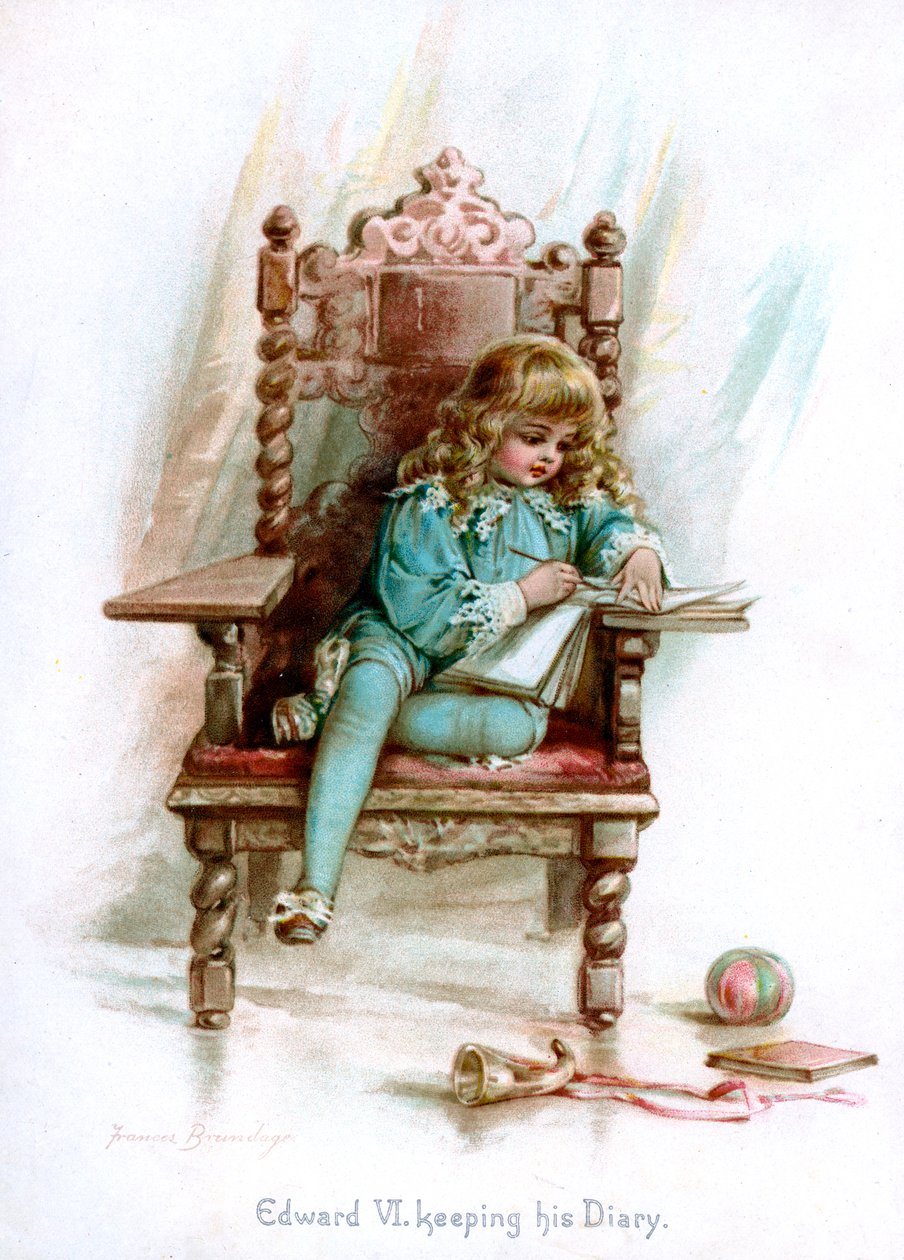 Edward VI, houdt zijn dagboek bij, 1897 door Frances Brundage