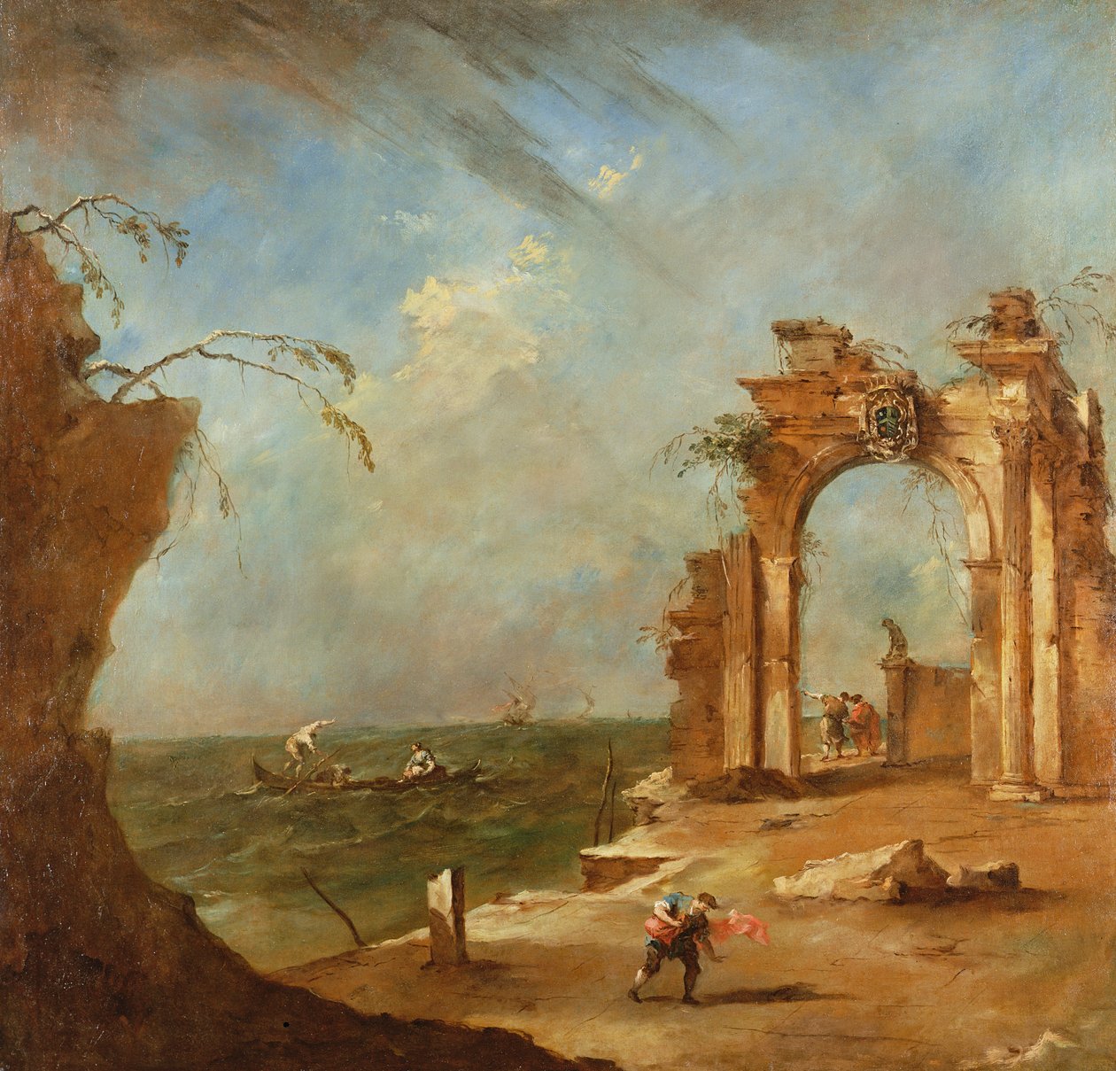 Capriccio met een Verwoeste Boog door Francesco Guardi
