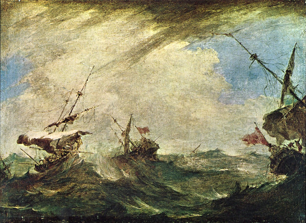 Schepen in een zeestorm door Francesco Guardi