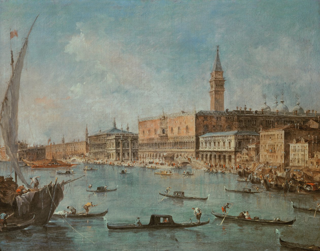 Het Dogenpaleis en de Molo vanaf het Basin van San Marco, Venetië, c.1770 door Francesco Guardi