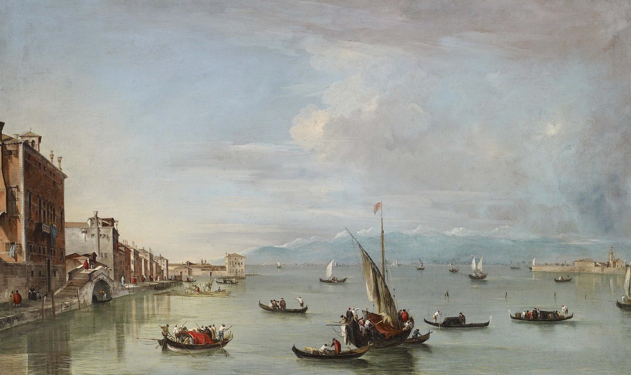 Venetië: de Fondamenta Nuove met de lagune en het eiland San Michele, c.1758 door Francesco Guardi