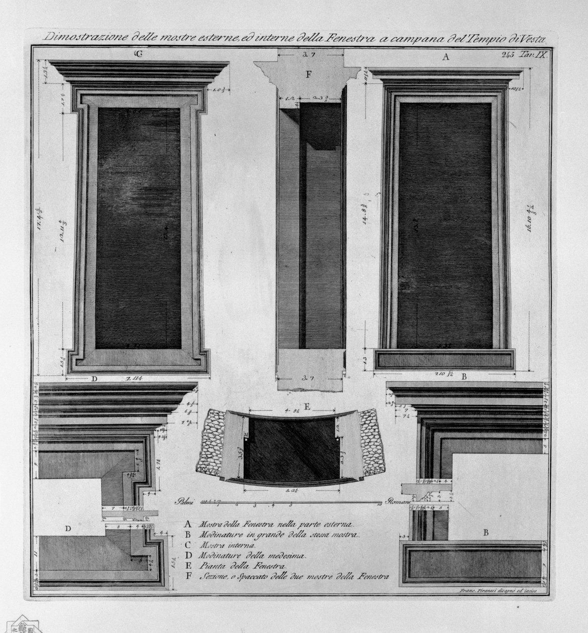 Dimostrazione delle mostre esterne, ed interne della Fenestra a campana del Tempio di Vesta door Francesco Piranesi