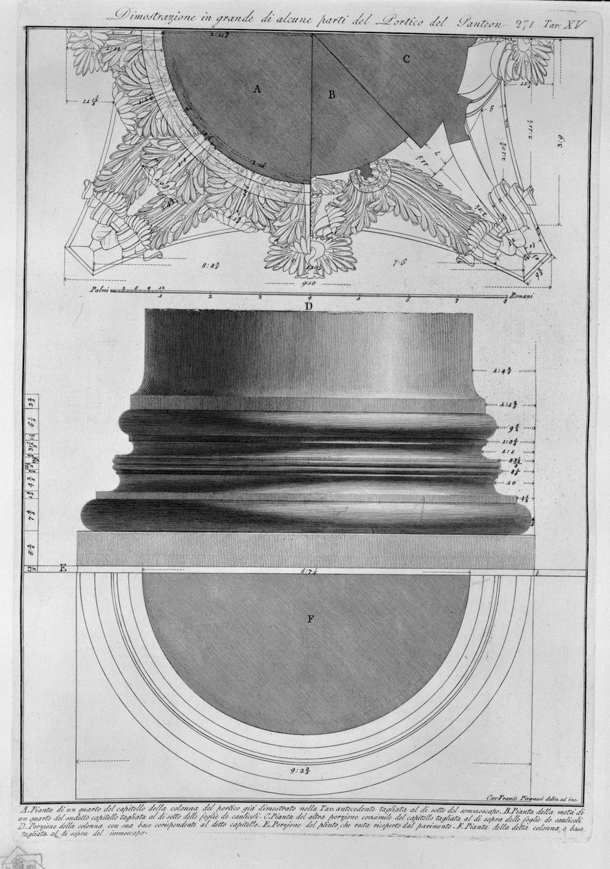 Dimostrazione in grande di alcune parti del Portico del Panteon door Francesco Piranesi