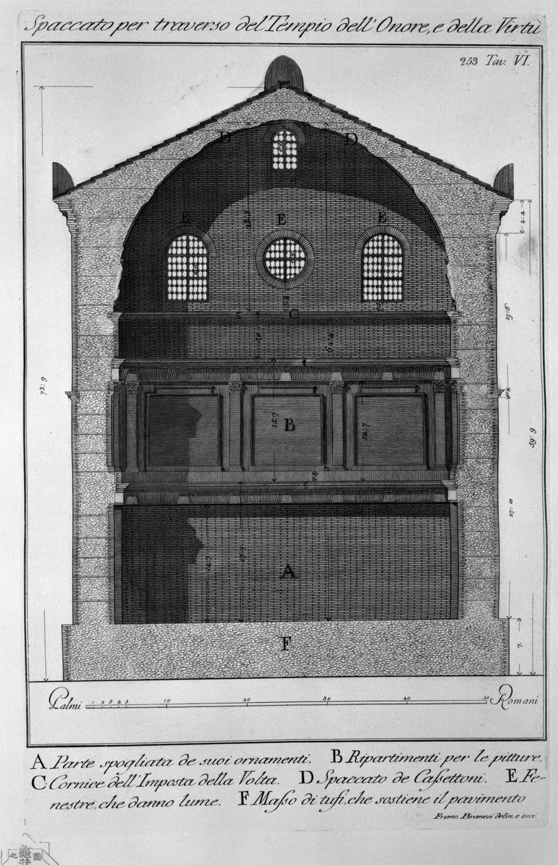 Doorsnede van de Tempel van Eer en Deugd door Francesco Piranesi