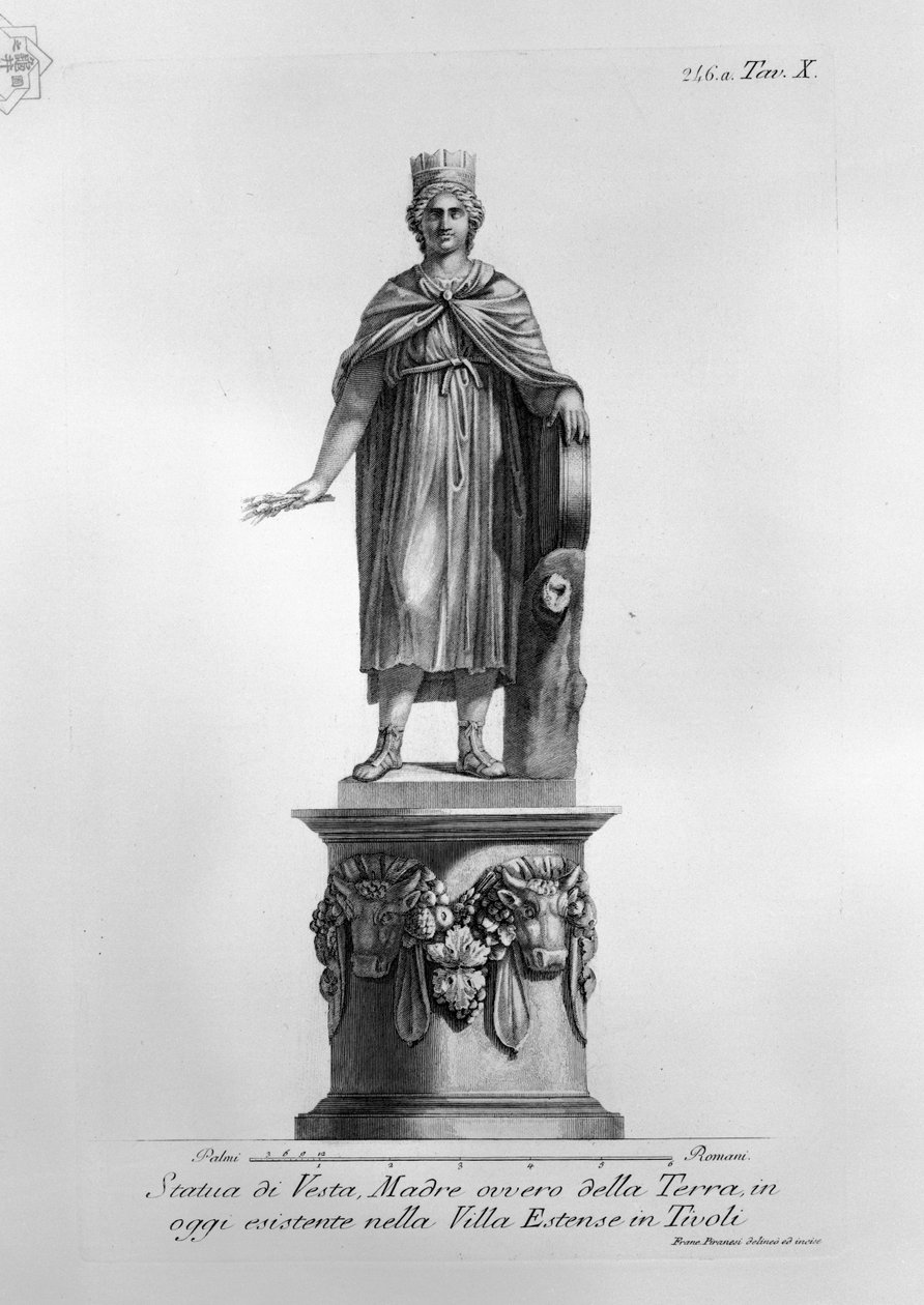 Statua di Vesta, Madre ovvero della Terra, in oggi esistente nella Villa Estense in Tivoli door Francesco Piranesi