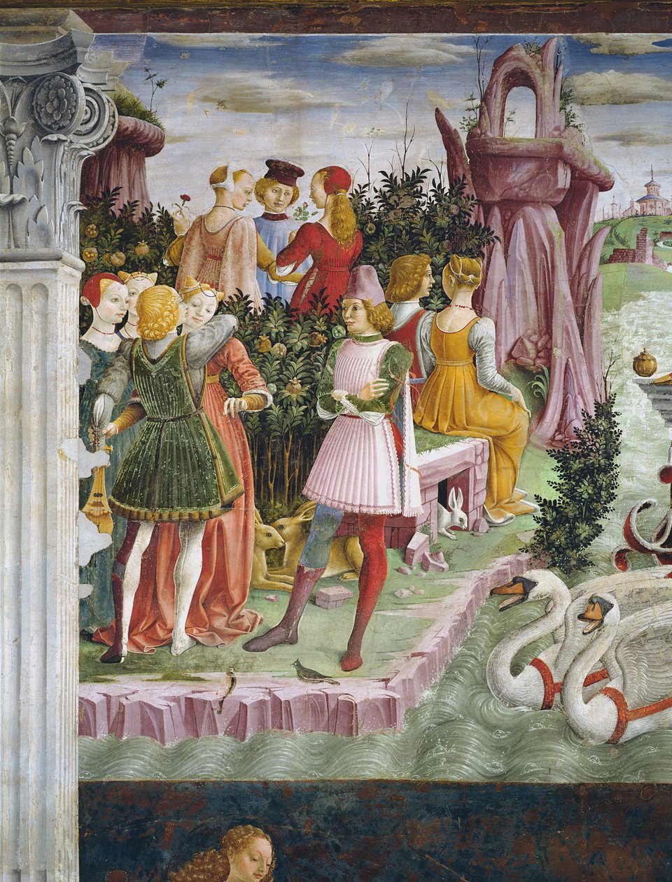 De triomf van Venus: april uit de Kamer van de Maanden, detail van de linkerzijde, ca. 1467-70 door Francesco del Cossa