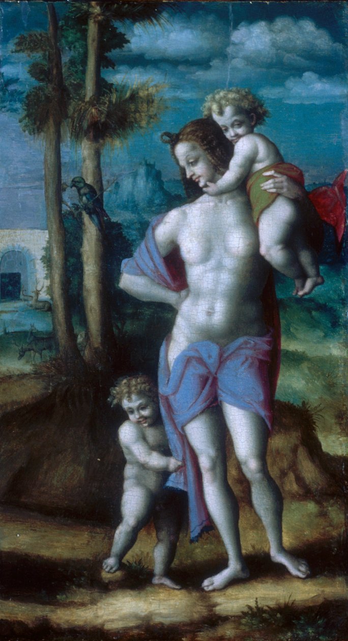 Eva met Kaïn en Abel door Francesco Bacchiacca