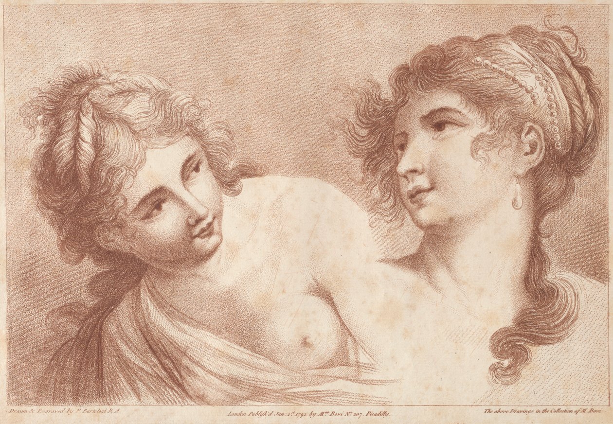 Hoofden van Twee Vrouwen door Francesco Bartolozzi