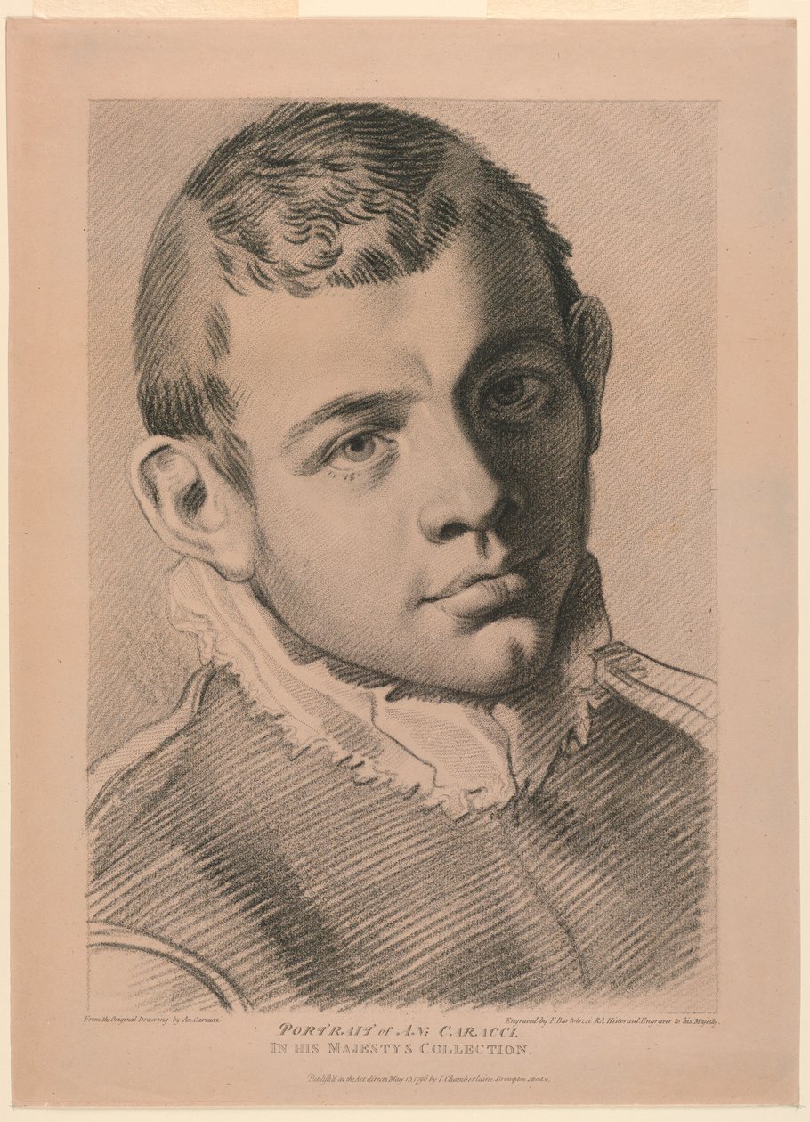 Zelfportret van A. N. Carracci door Francesco Bartolozzi