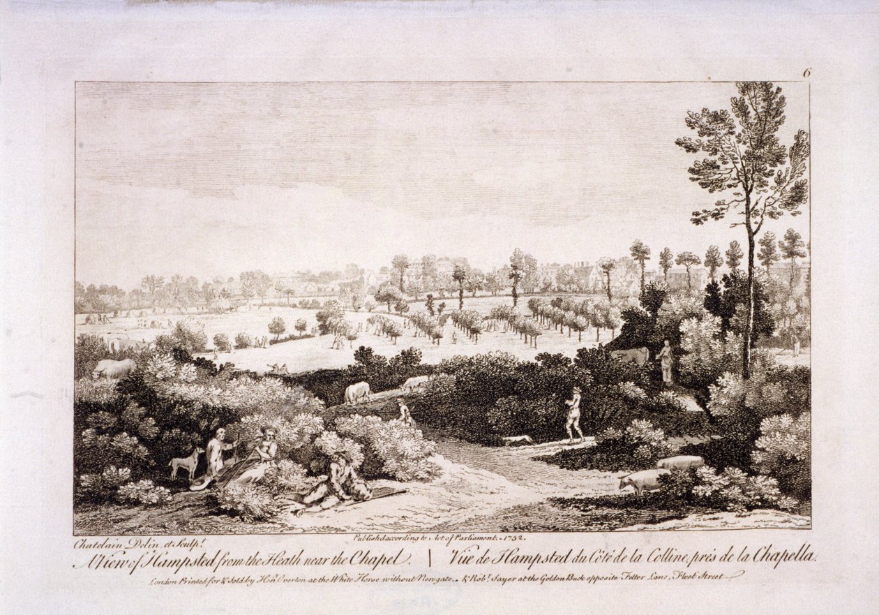 Uitzicht op Hampstead Heath, Hampstead, Londen, 1752 door Francesco Bartolozzi