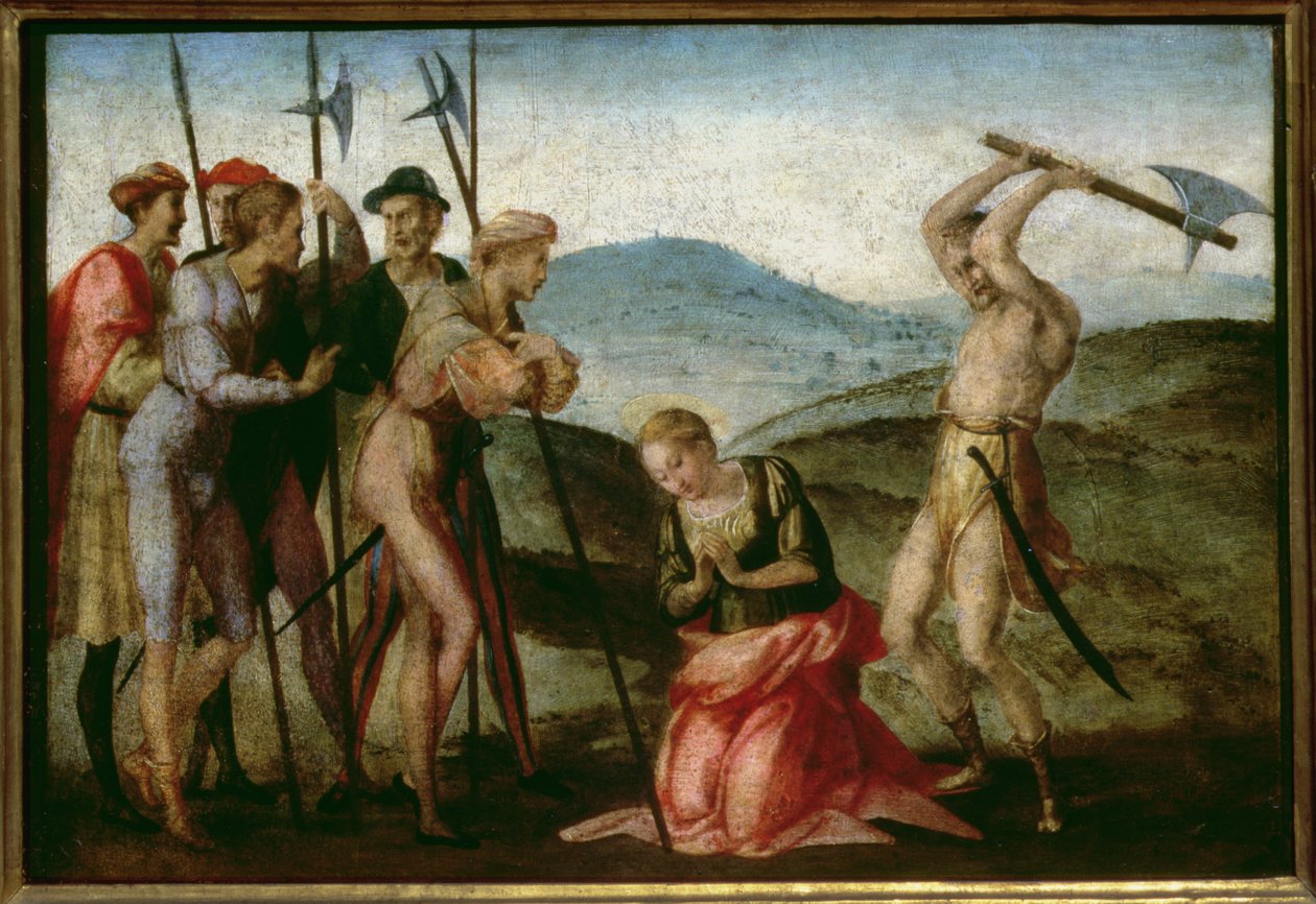 Het martelaarschap van een vrouwelijke heilige (paneel) door Francesco Granacci