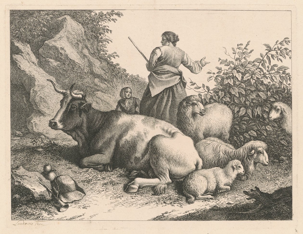 Staande herderin met een kind, na 1776 door Francesco Londonio