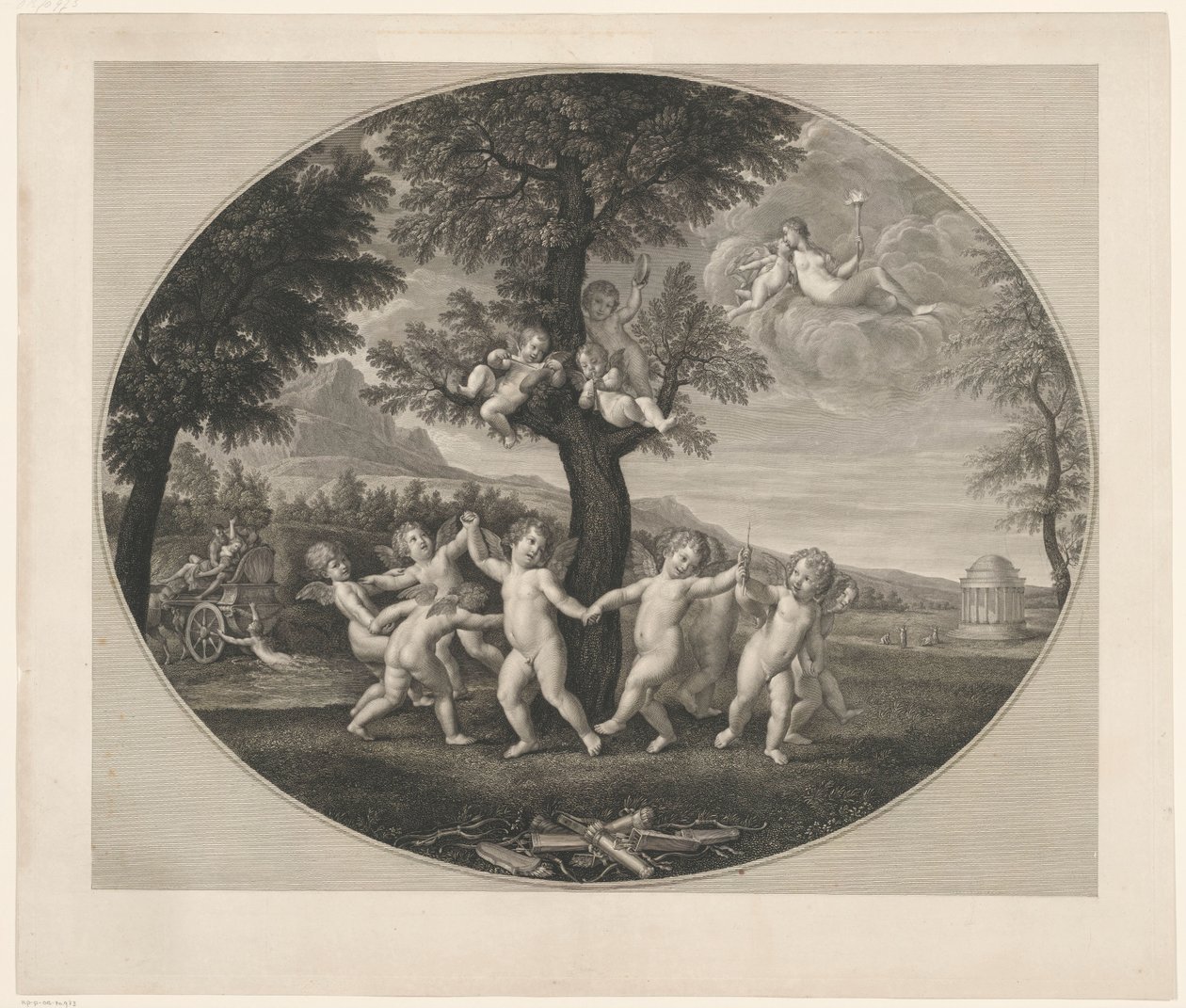 Putti dansend om een boom door Francesco Rosaspina