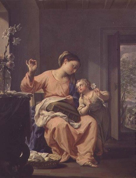 Madonna aan het naaien door Francesco Trevisani