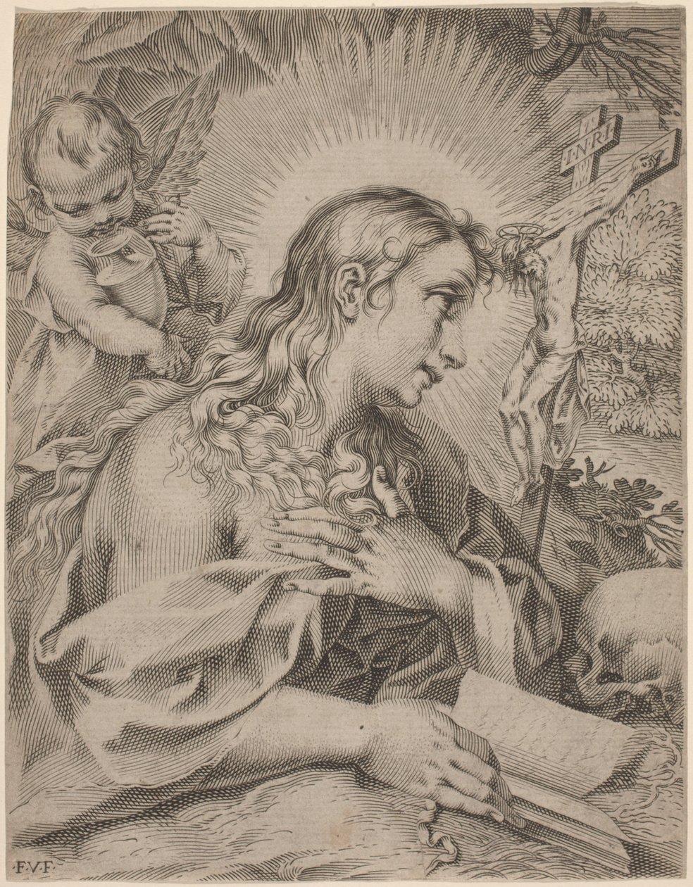 De Berouwvolle Magdalena door Francesco Villamena after Francesco Vanni