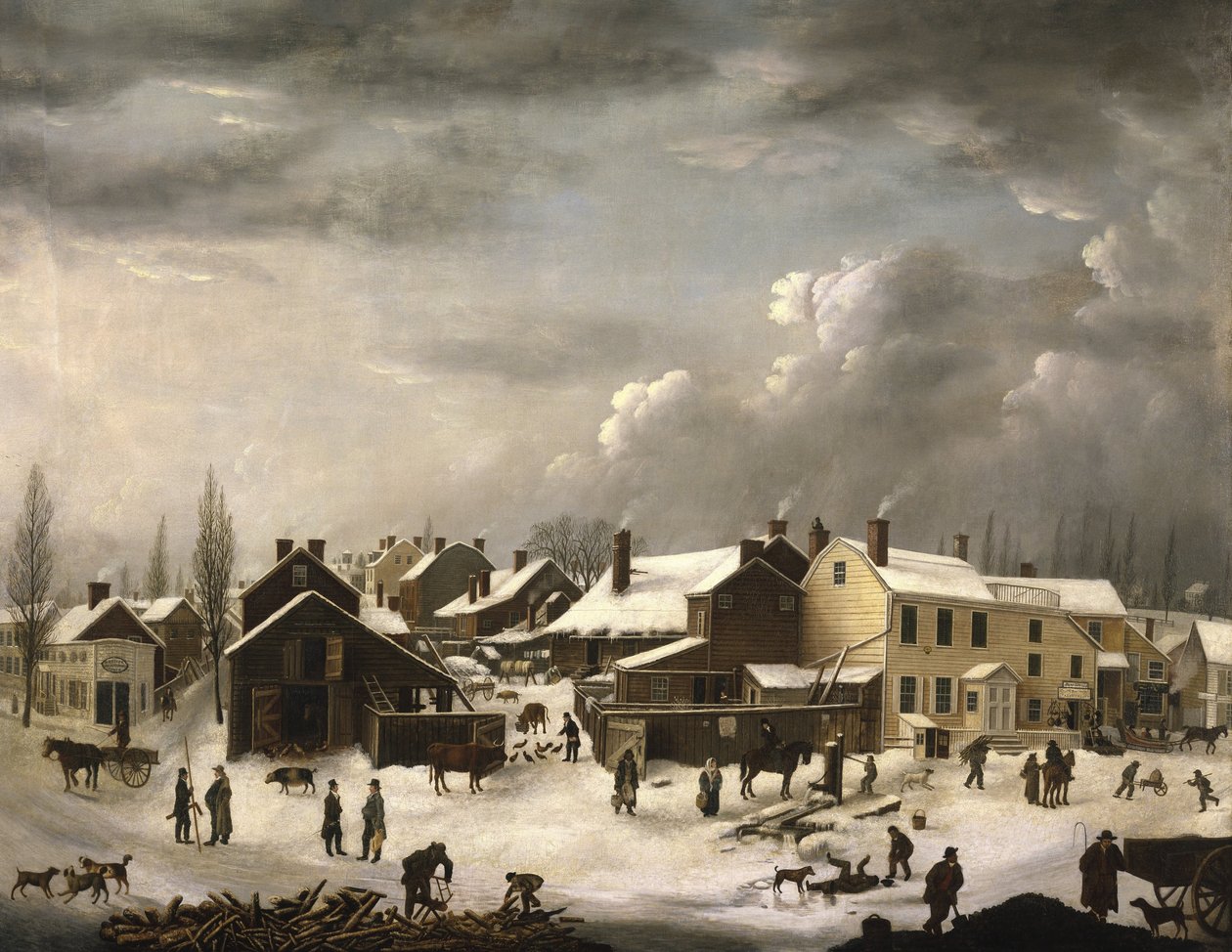 Winterscène in Brooklyn door Francis Guy