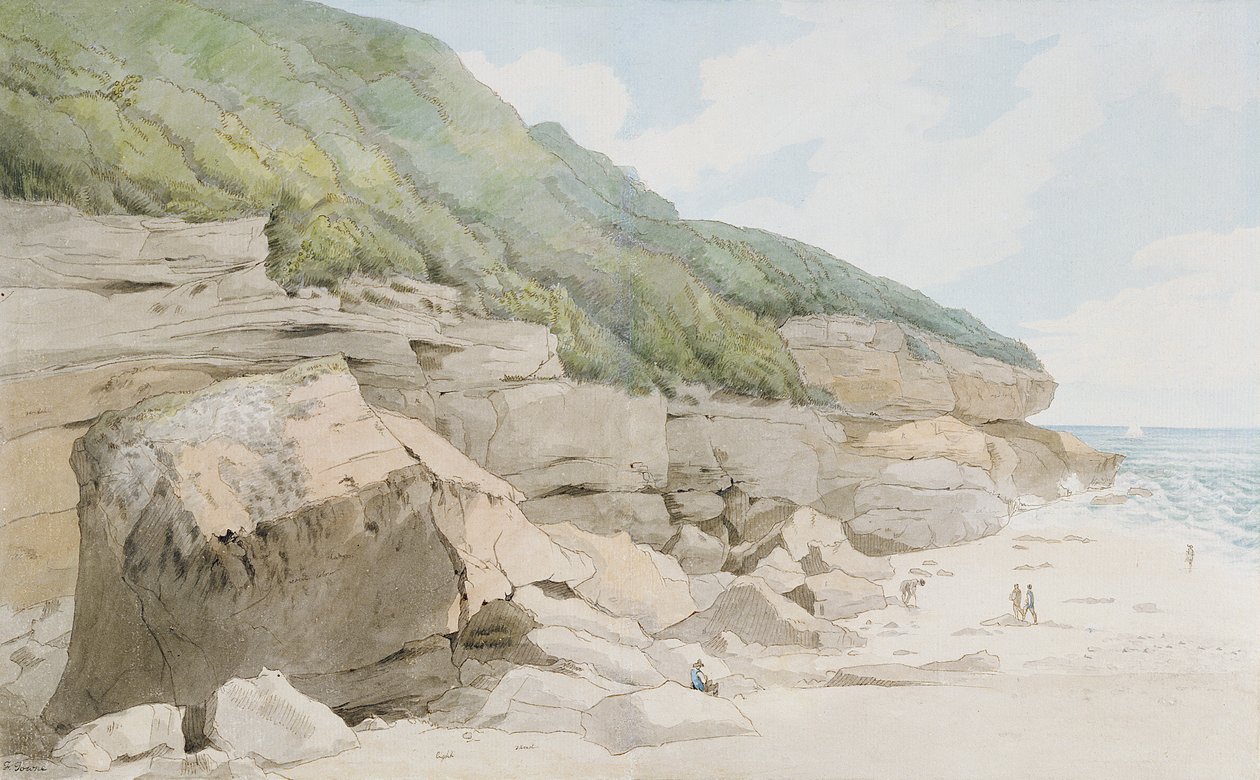 Strandscène, Exmouth door Francis Towne