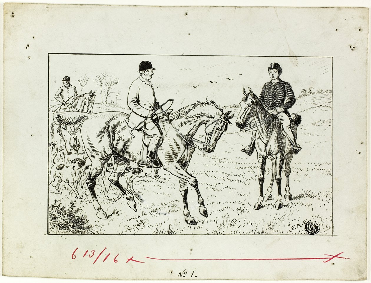 Drie ruiters op een jacht door Francis Arthur Fraser