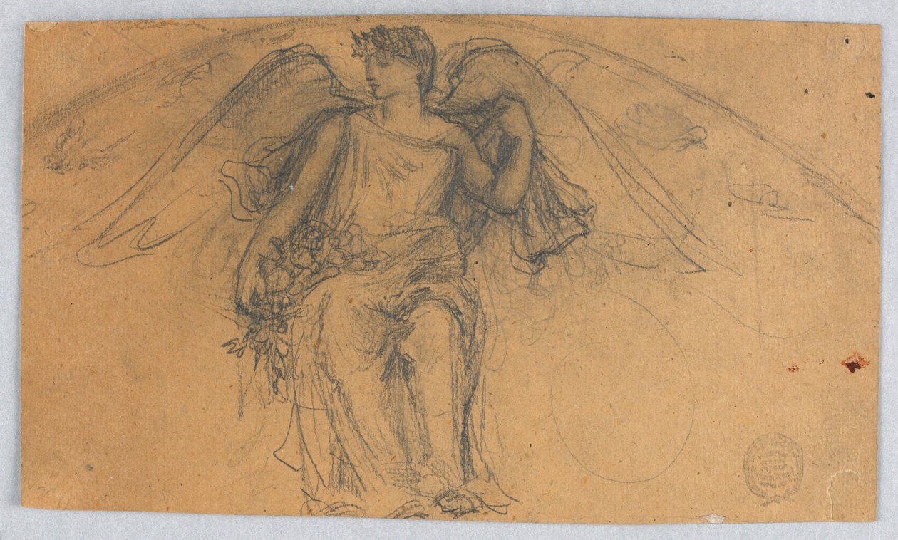 Schets van engel met bloemen door Francis Augustus Lathrop