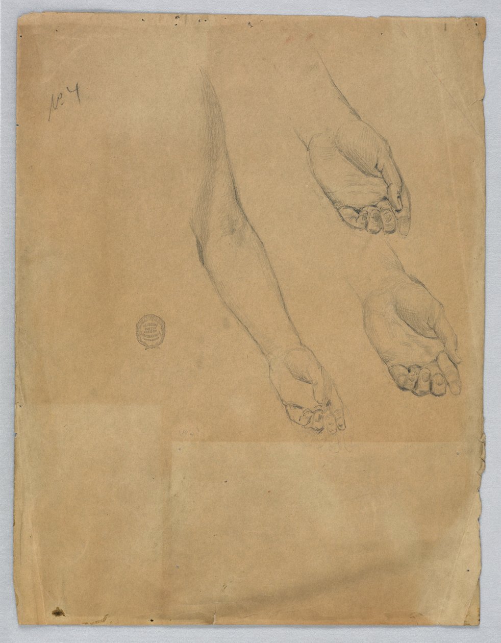 Drie studies van een linkerhand door Francis Augustus Lathrop