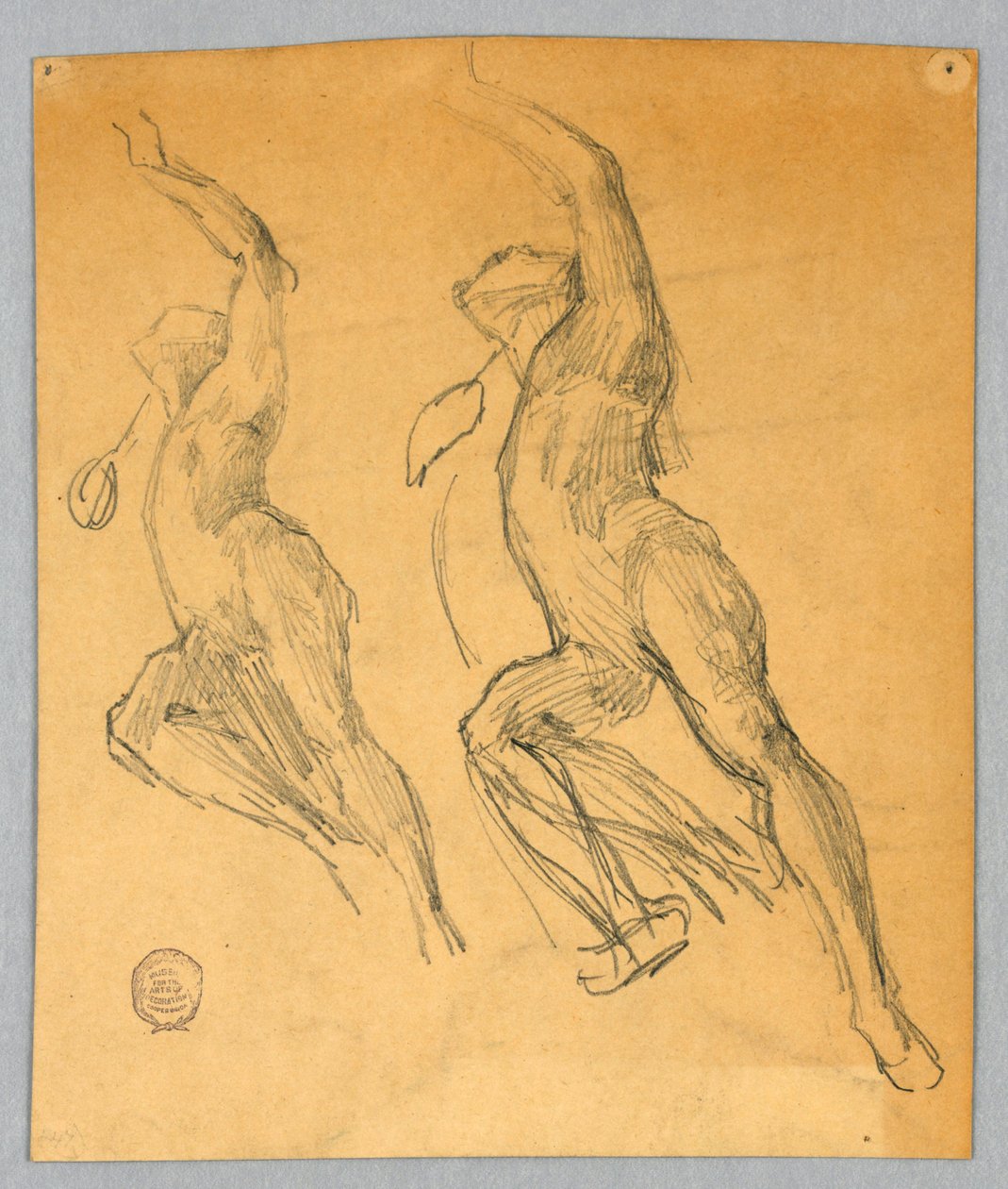Twee schetsen van een naaktfiguur door Francis Augustus Lathrop