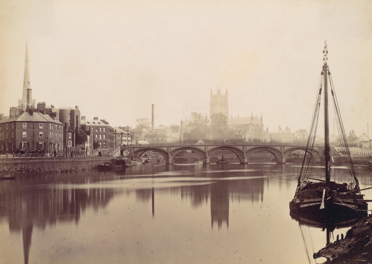 Worcester. Vanaf de Severn, 1870s door Francis Bedford