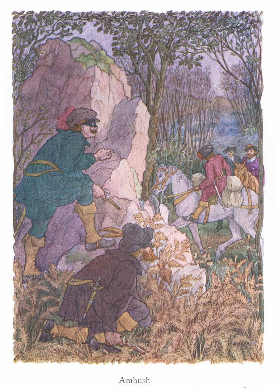Hinderlaag (kleurenlitho) door Francis Donkin Bedford