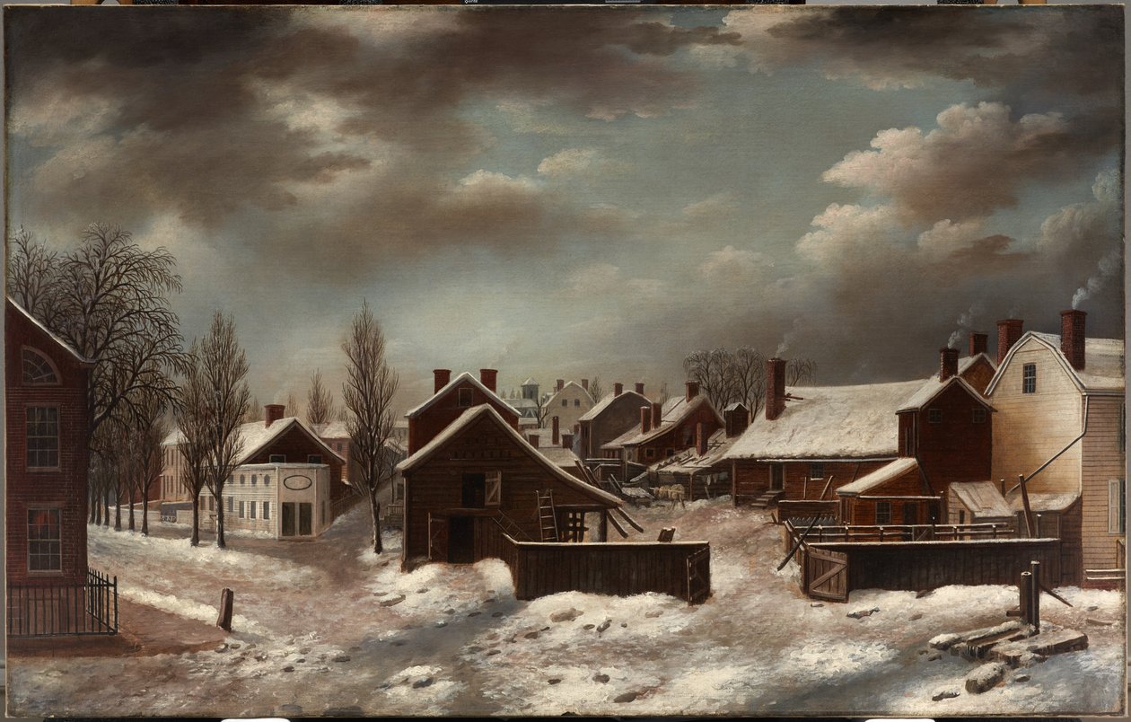 Winterscène in Brooklyn door Francis Guy